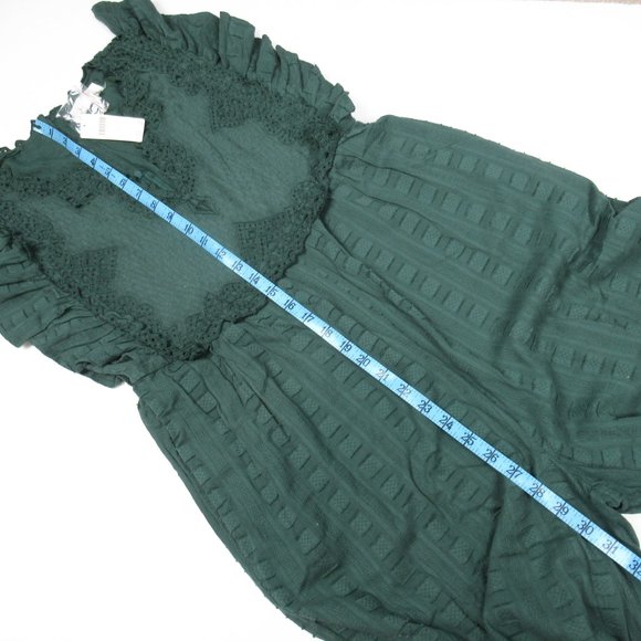 By Anthropologie Embroidered Flounce Jumpsuit Green Blue Sage XS - Picture 6 of 10